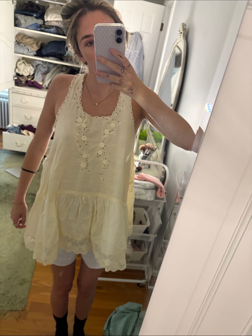 Free People Cream Embroidered Sleeveless Peplum Tunic - Picture 1 of 2